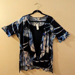 Blue and White Tropical Leave Blouse w/ sewn in cami | Avenue | Size 18/20 | NWT